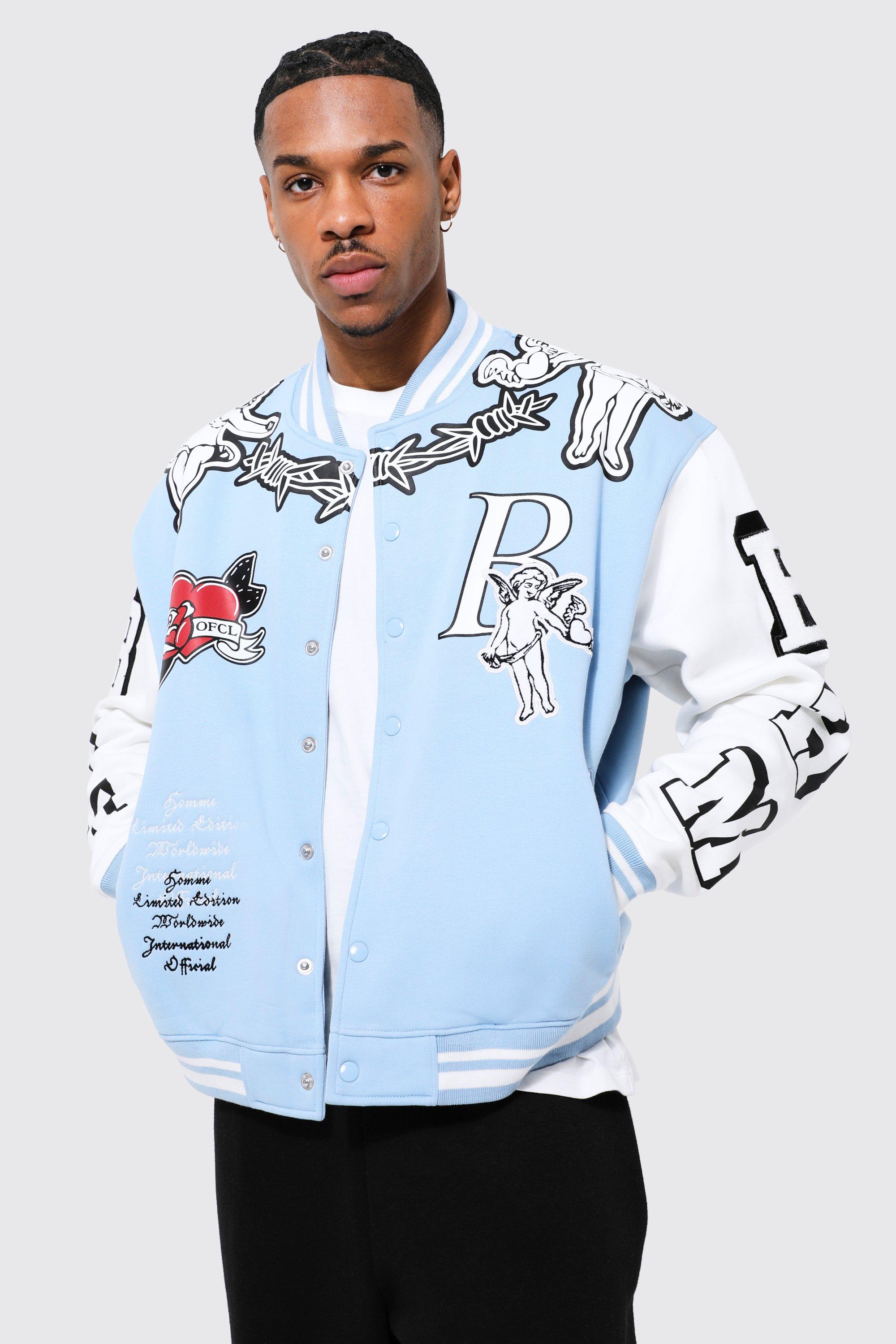 Oversized Limited Jersey Varsity Jacket boohooMAN IE